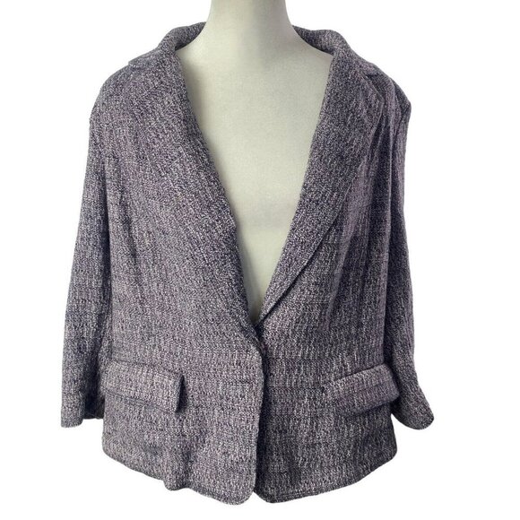 J JILL Tweed Short Blazer Cotton Blend 3/4 Sleeve Snap Marled Purple 14 1-30 - Picture 1 of 16